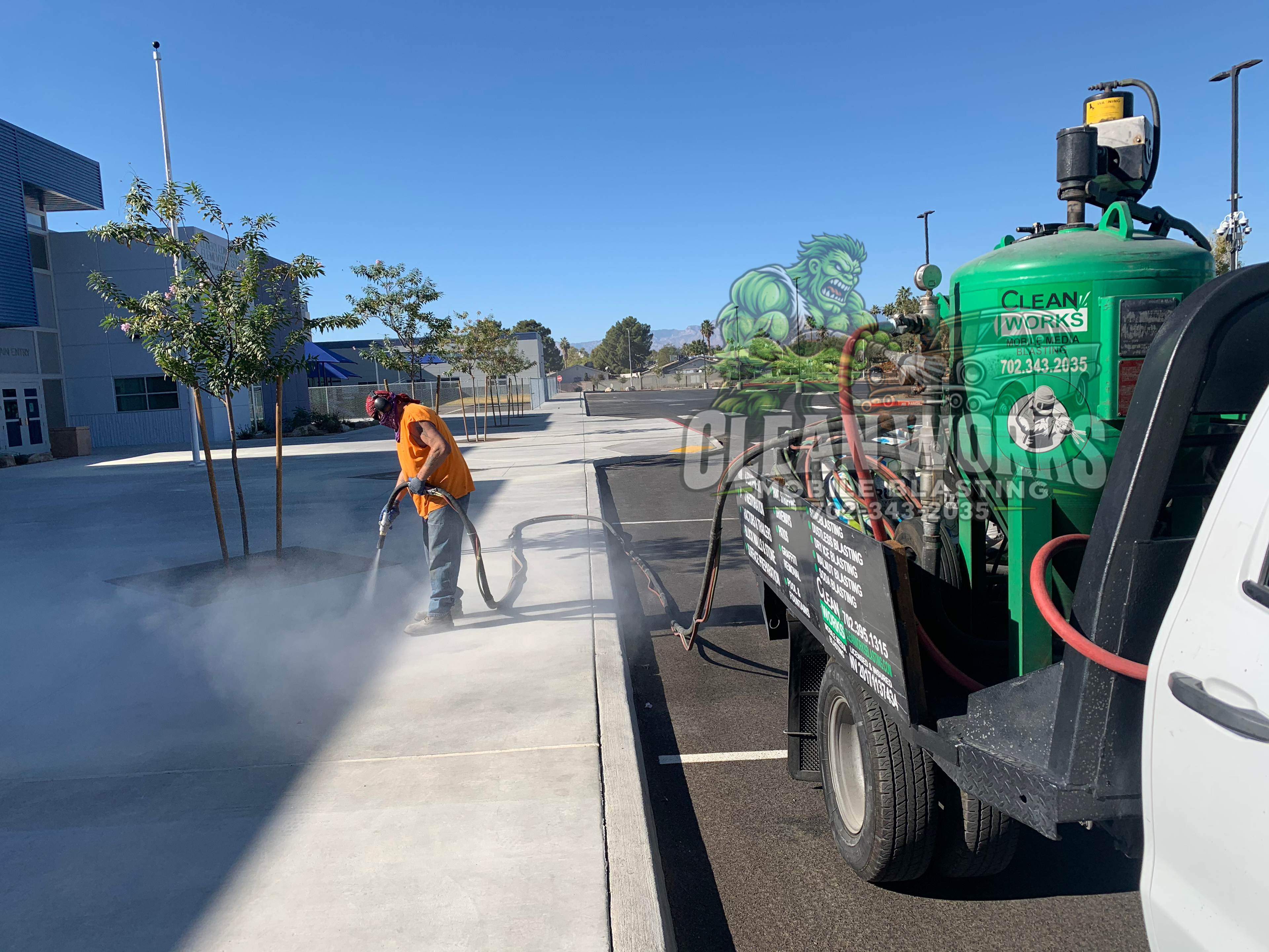 School Concrete Walkway — Graffiti Removal